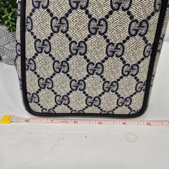 GUCCI - Vintage GG Sherry Line Boston Bag in Rare Navy Blue, PVC & Leather - Picture 16 of 16